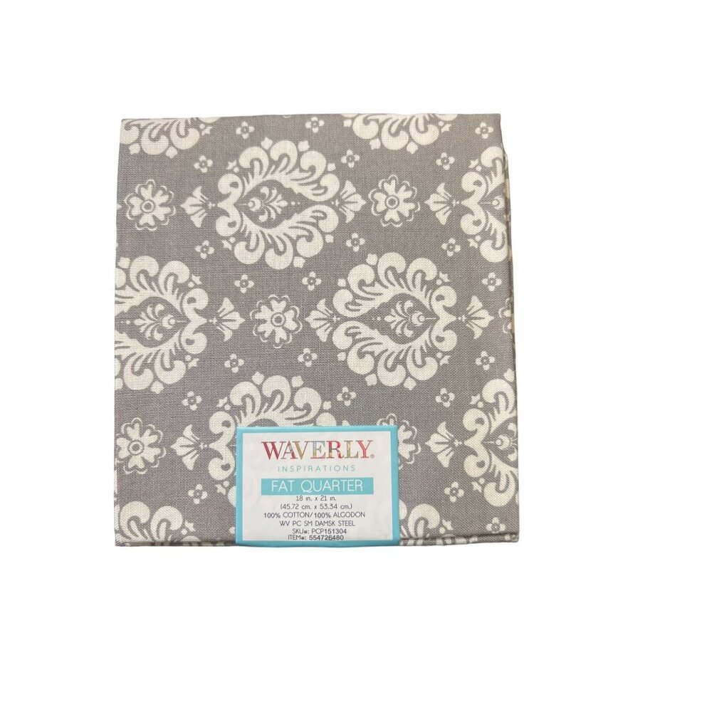 Waverly Inspirations Fat Quarter Cotton Fabric 18" x 21" Gray Damask New